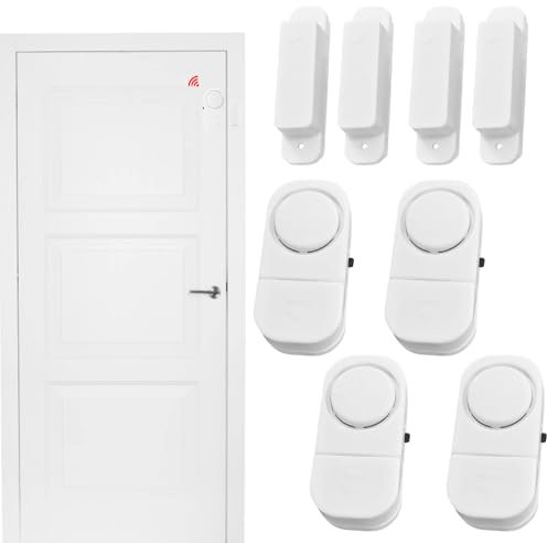 WIYETY Allarme per finestra, autoadesivo, 4 pezzi: sistema di allarme wireless Home Security con allarme 90 DB, mini protezione antifurto con sensore magnetico wireless per casa, ufficio, camper