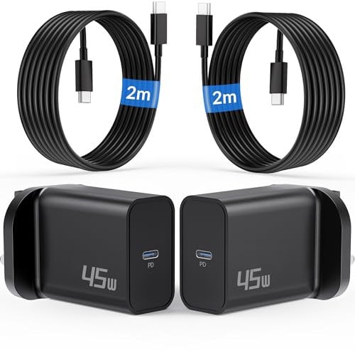 45W USB C Super Fast Charger for Samsung Galaxy S25 S24 S23 S22 S21 S20 Ultra Edge FE 5G, A56 A55 A54 A53 A16 A14, Note 20 10, Tab S10 S9, USBC Plug UK Adaptor and Official 2M Type-C Cable 2-Pack