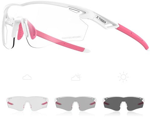 X-TIGER Photochrome Fahrradbrille Herren Damen UV400 Ideale Auto Selbsttönend Sonnenbrille für MTB, Radfahren, Outdoor Sport Hochwertige MTB Laufbrille