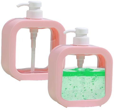Seifenspender, 2 Stück Duschgelspender, 300 ml Pumpspender, kleiner Kunststoff Set, transparente Lotionsflasche, Auslaufsicherer Seifenspender (Rosa)