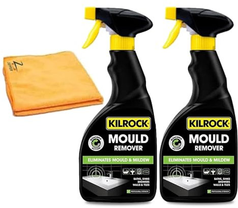 2 x 500ml Mould & Mildew Remover Spray With Microfiber Cloth Perfect for Mold, Mildew on Walls, or Fungi in Damp Corners Removes Fungi Mould Spores on Tiles Floor Wall
