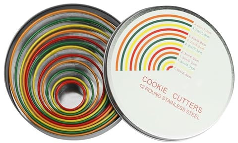 12 Pieces Round Cookie Biscuit Cutter Set, Graduated Doughnut Round Biscuit Pastry Cutters, 18/8 Stainless Steel Donut Cutter Ring Molds for Baking (Multicolour)