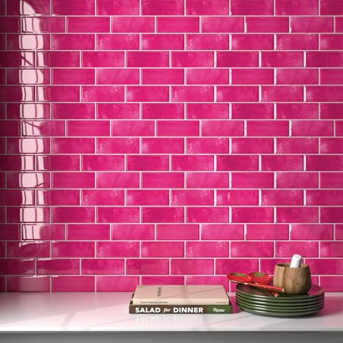 Decotalk Crédence Adhésive Pour Cuisine Métro Rose 30.5X30.5cm 3 Pièces Vinyle Carrelage Adhesif Mural Salle De Bain Rose Crédence Adhésive Carrelages Métro Stickers Carrelage Cuisine PVC Autocollant