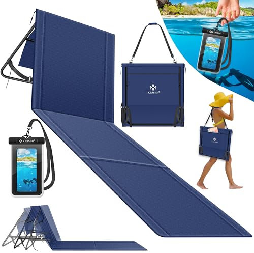 KESSER® Klappbare Strandmatte mit Verstellbarer Rückenlehne – Faltbare Strandliege mit Tragegurt, wasserdichter Tasche & Aufbewahrung – Sonnenliege für Strand, Garten & Terrasse 130 kg belastbar