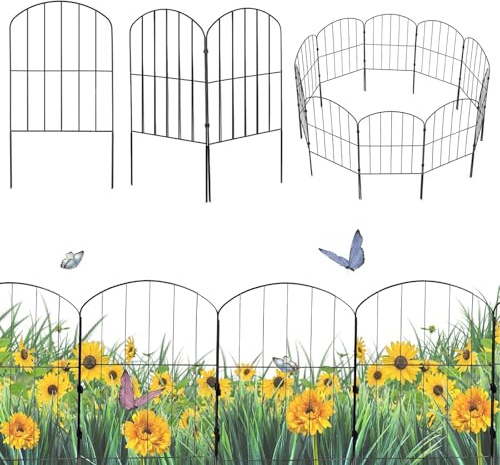 Hanured 25 Stücke Gartenzaun, Dekorativer Gartenzaun, Metall Zaunelemente Dekoration Zaun für den Garten, 320 cm (L) x 61 cm (H)