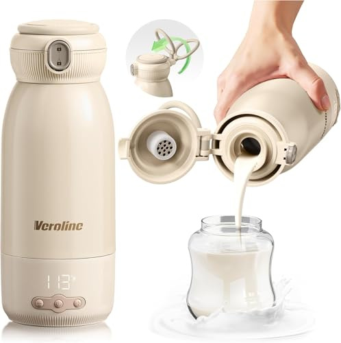 Veroline Calentador de botellas portátil, recargable de 17 onzas y calentamiento rápido, control de temperatura ajustable con mantener el calor, calentador de agua inalámbrico para viajes, al aire