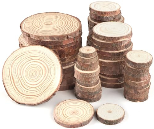 60 Stück Holzscheiben Holz, 1-3cm/4-5cm/7-8cm Durchmesser Ohne Loch Rund | Baumscheiben zum Basteln, Ca.5mm Dicke, Natürliche Kiefernholz Holzscheiben für DIY-Kunst Weihnachten Halloween Dekoration