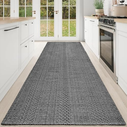Cheerx Teppich Läufer 90x240cm, Küchenteppich waschbar rutschfest, Flur Teppich Absorbierend, dauerhaft & antistatisch, Küchenläufer für Eingang, Küche, Wohnraum,Grau