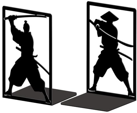Peacoblue Buchstützen Metall,Samurai Buchstütze Dekorativ für Bücher | 1 Paar 5.3x4.3x7.9 schwere Gusseisen Buchhalter, Stabile Buchstopper für Bücherregal, Schreibtisch, Büro und Wohnraum
