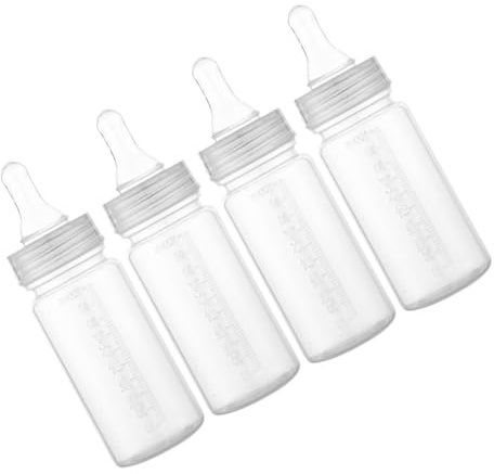 FRCOLOR 4 Stück Babyflaschen Neugeborene mit Messskala frei Transparent Standardweite Öffnung Auslaufsicher für Zuhause und Unterwegs