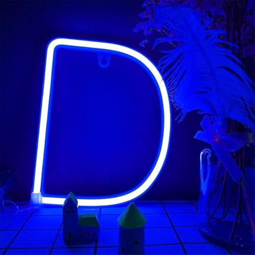 MEVZHH Led Diy Neon Licht 0-9 Licht Auf Zahlen 26 Alphabet Neonbatterie/Usb Angetrieben,Wanddekoration, Za/Buchstabe Beleuchtet Zeichen Neon Lichter/Blau/D