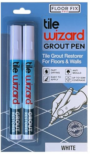 White Grout Pen Tile Grout Paint Marker From Floor-Fix Pro | Waterproof Grout Colorant & Sealer Pen | Bathroom & Kitchen Tile Grout Whitener | Narrow 5mm Precision Tip | 2 Pack