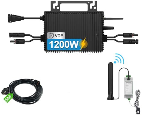 SUKFLOW Rückflussverhinderer Mikro Wechselrichter 1200w, Solar PV Wechselrichter mit WLAN, IP67 wasserdicht, mit 5m AC Kabel für Balkonkraftwerk, integrierter MPPT, App Steuerung Plug Play