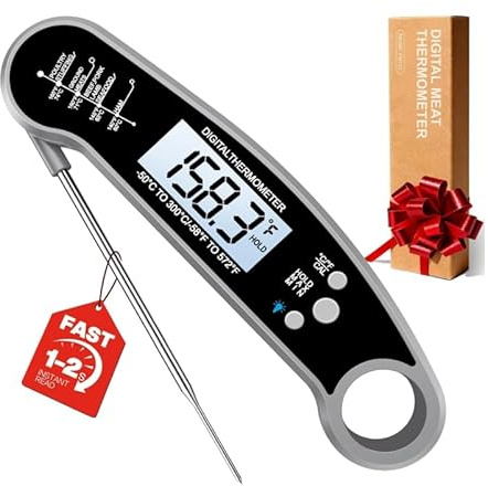 BESROY Meat Thermometer, Food Thermometer, Cooking Thermometer,Neutral Gray | Folds away, LED display, Clear Readings, Insta-Read Accuracy, Waterproof, Built Tough for the Outdoors, Versatile Performance