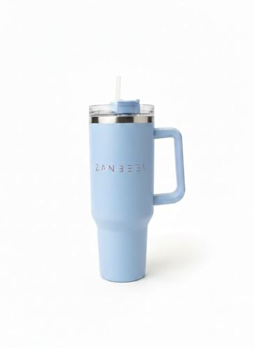 Zanbeel Large Capacity Insulated Tumbler with Handle and Straw, Stainless Steel Vacuum Travel Mug, 40oz (Blue)