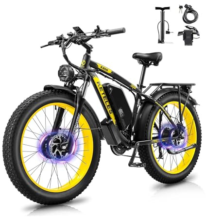 QIKAITU K800 E Bike, 48V 23Ah Akku Ebike mit Telefonhalter, 26x4.0 E Fatbike, 250W Elektrofahrräder für Herren Damen 120KM Range 21-Gang-Getriebe