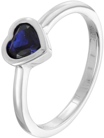 trendor Damenring mit Saphirblauem Zirkonia 925 Silber Rhodinert 31064-05 | Ring für Frauen aus Sterlingsilber rhodiniert, Silberring mit blauem Zirkonia, Herz-Ring mit Stein, Zirkonia-Ring Herz-Design
