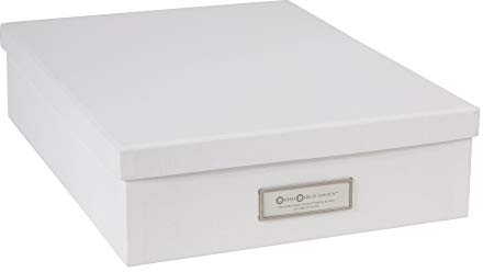 Bigso Box of Sweden OSKAR Dokumentenbox für A4 Papier, Broschüren usw. – Schreibtischablage mit Deckel und Griff – Aufbewahrungsbox aus Faserplatte und Papier – weiß