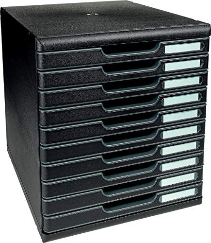 Exacompta 302414D Ablagebox Modulo mit 10 Schubladen für DIN A4+ Dokumente. Belastbare Schubladenbox mit hoher Kapazität für mehr Platz auf dem Schreibtisch schwarz