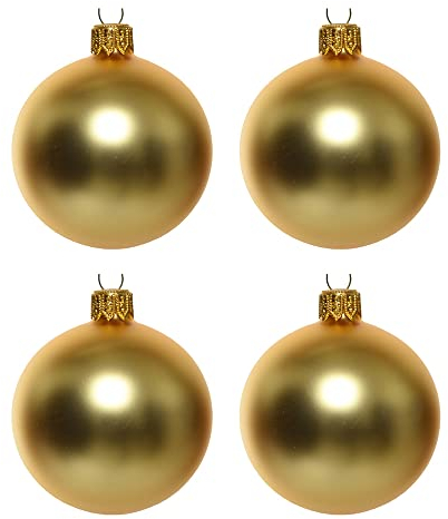4-er Set Weihnachtskugeln aus Glas, matt in Gold, Chrisristbaumkugeln Baumkugeln Christbaumschmuck