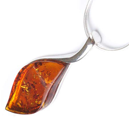 MyBernstein Bernstein Bernstein und Silber Anhänger Blatt Cognac (Bernsteinschmuck 10112)