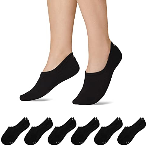 Snocks Füßlinge für Damen und Herren aus Bio-Baumwolle 6 Paar - Rutschfeste und unsichtbare Sneakersocken - Kurze Socken Gr. 35-38 - Farbe Schwarz