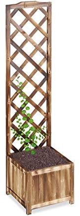 relaxdays Piante con Graticolato, Giardino Vaso 25 Litri e Griglia 147 cm Effetto Legno Bruciato