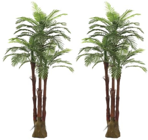 AMERIQUE Pair Gorgeous 6 Feet Triple Tropical Palm Artificial Plant Tree with Standable Trunk, Real Touch Technology, Brown, 15FT