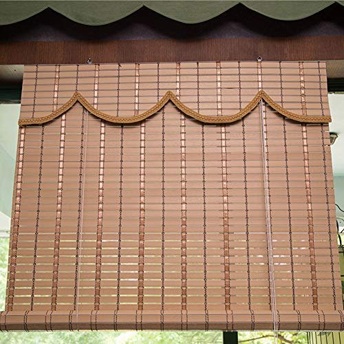Geovn Bambusrollo,Rollos in Bambus,mit Volant,Geeignet für Drinnen/Draußen,Sonnenschutz Vorhang Balkon Dekoration