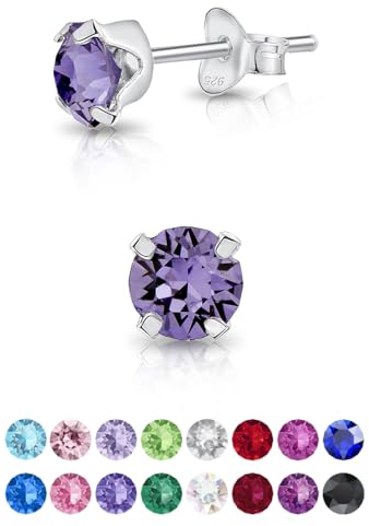 DTPsilver - KLEINE Ohrringe 925 Sterling Silber mit Kristallen von Swarovski® Elements Runde Ohrstecker - Durchmesser 5 mm - Farbe : Tansanit