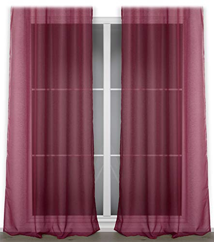 BEAUTEX Vorhang mit Ösen oder Kräuselband, transparente Gardine Dolly, Farbe und Größe wählbar (Ösenschal - Breite 140 cm - Höhe 240 cm - 2 Stück - Bordeaux)