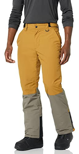 Amazon Essentials Herren Wasserabweisende Isolierte Snowboard-Ski-Schneehose, Braun Senfgelb Farbblock, XL