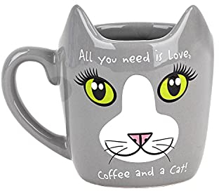 Servette Home Tasse à café grise pour les amateurs de chats – All You Need Is Love, Coffee and a Cat!