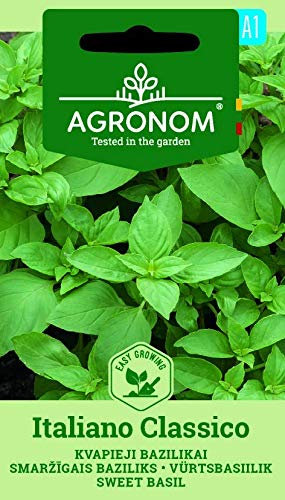AGRONOM | ALBAHACA ITALIANO CLASSICO | Especias aromáticas y plantas medicinales, semillas de pasto de abejas | Planta anual | semillas de plantas | 1 paquete