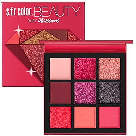 Lidschatten-Palette, lang anhaltende Lidschatten-Palette, professionelle hochpigmentierte Lidschatten-Palette, 9 Farbtöne, Matt, Perlglanz, Metallic, Pailletten, Farbton: rot