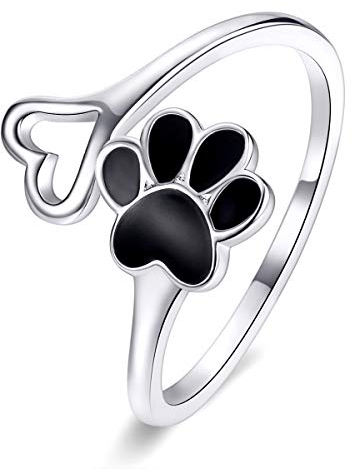 Qings Verstellbare Hunde Katzenpfoten Ringe Silber,Süße Pfote und Herz Offene Ringe für Frauen und Mädchen,Liebesherz Stapel Ring 925er Sterling Silber für Tier Liebhaber