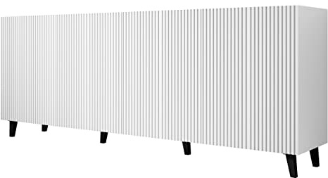 Mirjan24 Kommode Fusbo 200 mit 4 Türen, Mehrzweckschrank, Anrichte, Highboard, Sideboard, Wohnzimmer, Esszimmer (White)