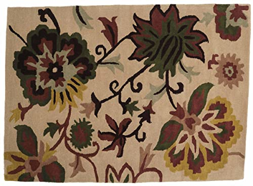 RUG PRINCE Handgefertigter Teppich Flowers 160x230 Beige Blumenmuster Handarbeit Handtuft 170