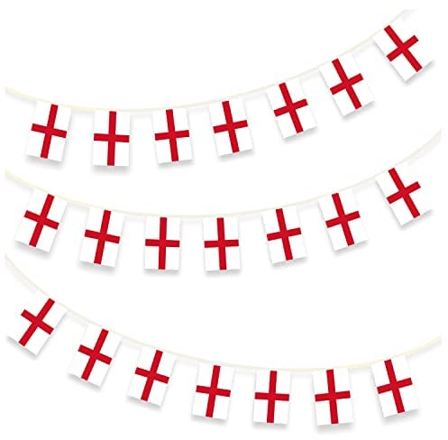 AKH® England Bunting | 3.6m / 12ft | Fabric St George Cross Bunting | Double Sided Printed 12pcs England Flags | England Bunting for St George's Day Celebrations World Cup Football Party Decorations