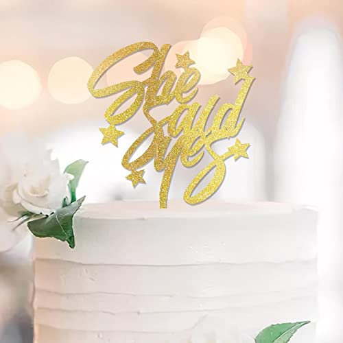 She Said Yes Wedding Mr & Mrs Cake Topper Customize Silhouette Elegant Bride And Groom Cake Topper For Engagement Bride To Be Wedding Decorations Bridal Shower Gifts For Him/Her Glitter Gold