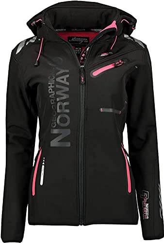 Geographical Norway REINE Lady – Veste/Softshell Femme, Blouson coupe vent resistant et impermeable – Jacket à capuche Outdoor (as4, alpha, m, regular, regular, Noir/Rose, M)