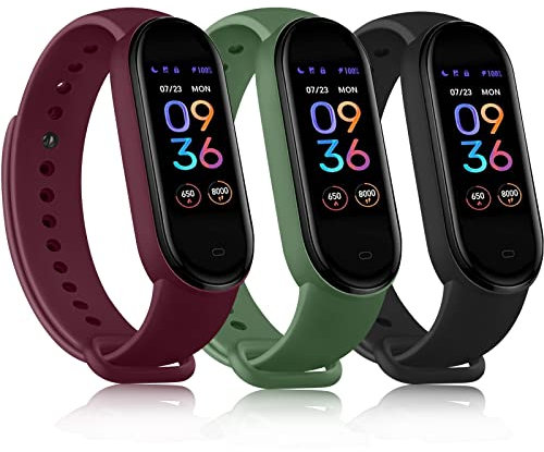 3-Pezzi Cinturino Per Amazfit Band 5 Smartband,Cinturini in Silicone Morbido per Amazfit Band 5 Orologio (Nero+Rosso Vino+Verde)