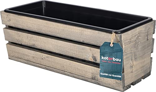 KOTARBAU® Fioriera in legno grigio con inserto in plastica, 40 x 18 x 15 cm