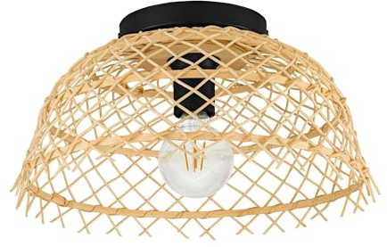 EGLO Deckenlampe Ausnby, Deckenleuchte geflochten aus Rattan und Holz | Natur Wohnzimmerlampe, Lampe Decke Wohnzimmer, Holzlampe mit E27 Fassung