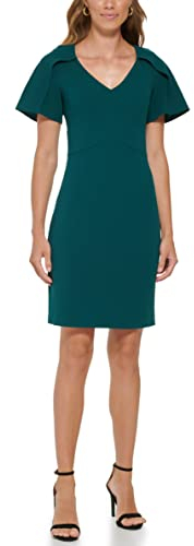 DKNY Damen Midikleid mit Cape-Ärmeln und V-Ausschnitt, Grün (Forest Green), 40