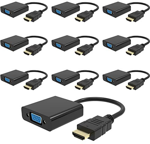 HD to VGA Adapter, Gold-Plated HD to VGA Converter (Male to Female) Compatible with Computer, Desktop, Laptop, PC, Monitor, Projector, HDTV, Chromebook, Raspberry Pi, Roku, Xbox and More (10PCS)