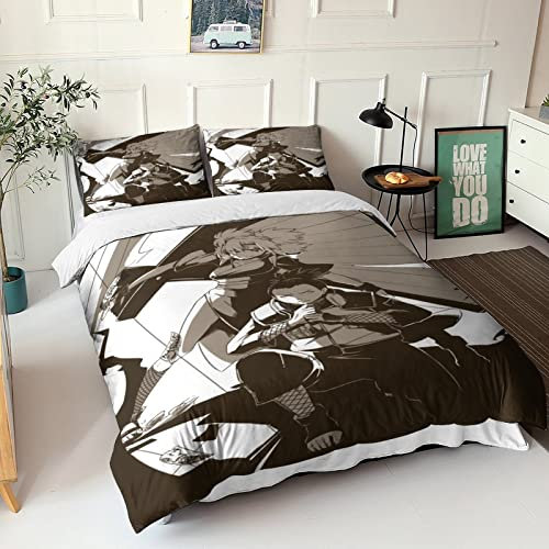 UNDERZY Auusda Naruto Bettbezug 3D Bettwäsche Set 2Teilig Mit Reißverschluss Microfaser Naruto Deckenbezug Kinderbettwäsche Mit Kissenbezug Weiche Und Angenehme Single（135x200cm）