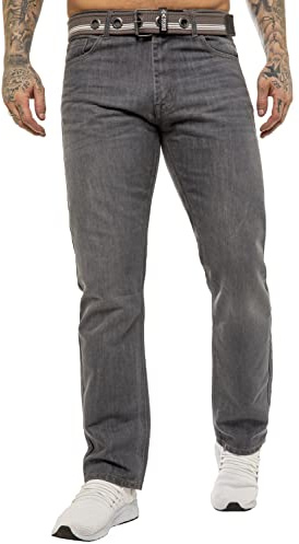989Zé ENZO Mens Regular Fit Denim Jeans, Straight Leg Jeans with 5 Pockets, Includes Free Belt, Blue, Black, Grey, UK