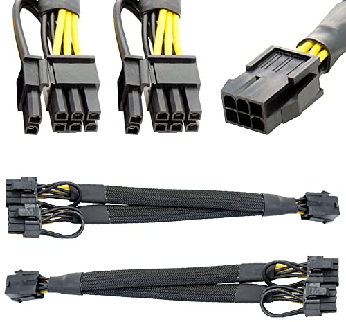 Xiatiaosann 2Pack 18AWG GPU VGA PCI-e 6Pin Buchse auf Dual 8(6+2) Pin Stecker Grafikkarte Grafikkarte PCI Express Netzteil Y-Splitter Verlängerung Kabel mit Ummantelung 9 Zoll (23cm)