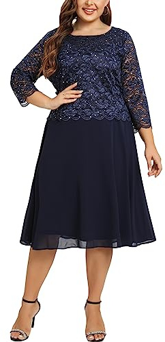 Damenkleid, Übergröße, Tee-Länge, Pailletten, Spitzenkleid, Geschenk für besondere Anlässe, Hochzeit, Party